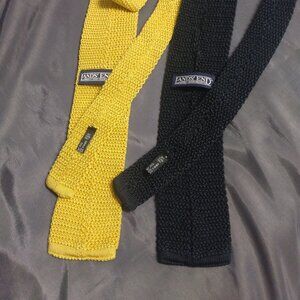 ❤️Lot 2 LAND'S END Italy Black Yellow Grenadine Square Skinny Neckties Tie